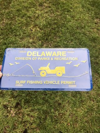 Vintage Nos Delaware Surf Fishing Permit Booster Licence Plate Tag Sign