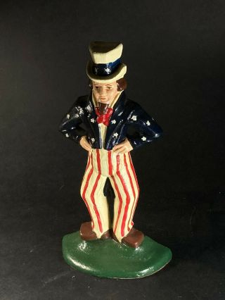 Painted 9.  5 " Heavy Cast Iron Uncle Sam Documen Paperweight,  Bookend
