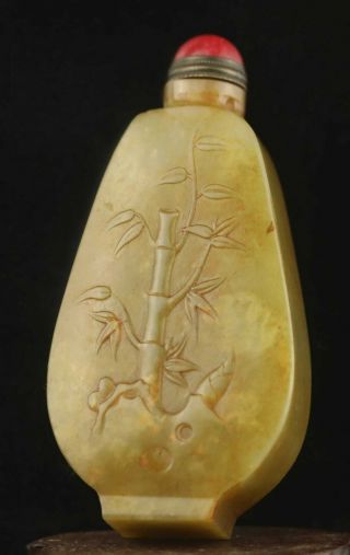 Chinese Old Natural Hetian Jade Hand - Carved Statue Flower Snuff Bottle 3.  4 Inch