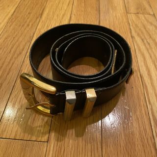 Gianni Versace Vintage 90s Gold Buckle Leather Belt Black Italy 95 Cm 38 Inches