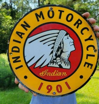 Vintage Indian Motorcycles Oil Gasoline Porcelain Metal Sign Pump Gas Station