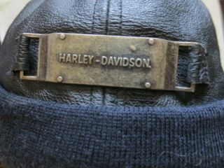 Rare Vintage Harley - Davison Black Leather Hat Skull Cap Metal H - D Logo