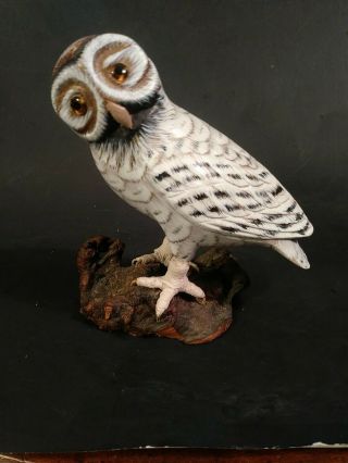 Hand Carved & Painted Wood White Owl Bird Figurine Sculpture Folk Art Gift 6 "