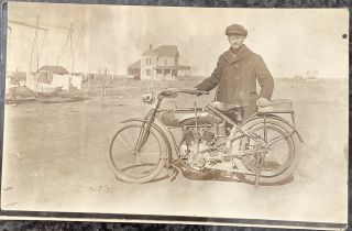 The Flying Merkel Rppc Real Photo Vintage Postcard Motorcycle Bike With Man