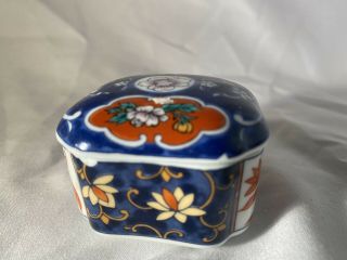 Antique Estate Japanese Porcelain Trinket Dresser Powder Box Cobalt Blue Orange