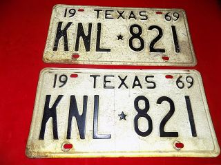 1969 Texas License Plates Pair Knl 821