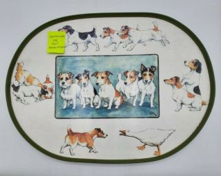 Vintage 1987 Plastic Faux Wood Serving Tray Variety Of Rat Terrier Puppy Dogs