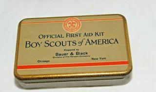 Vintage Tin Official First Aid Kit Boy Scouts Of America Bauer & Black W/ Pouch