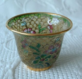 Plique - A - Jour Glass Inlay & Brass Cloisonne – Small Flared Vase – Green/floral
