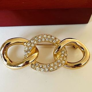 Vintage Jewellery Signed Christian Dior Clear Crystal Gold Plated Brooch/pin