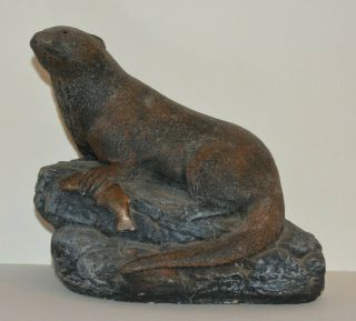 Otter With Fish Stone Garden Ornament Painted (heavy Over 2kgs) 18cmx15cmx12cm