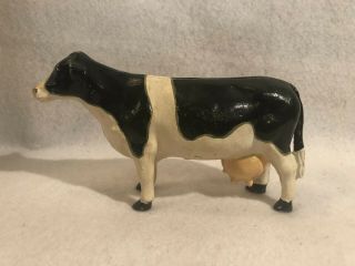 Vintage Solid Cast Iron Holstein Cow Handpainted Vintage 1930 