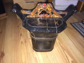 Rare Antique Chinese Lacquer Wood Tea Box Chest Caddy,  Locking Handle