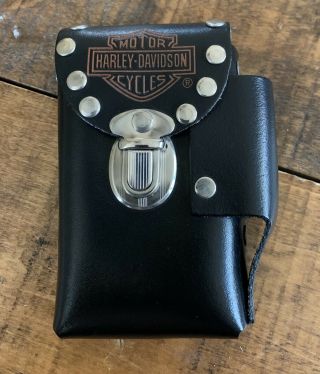 Vintage Harley Davidson Black Leather Cigarette & Lighter Case Great Find