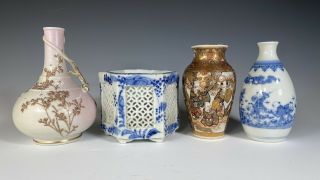 4 Antique Japanese Porcelain Pottery Vases Satsuma Hirado Seto