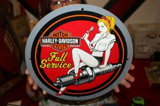 Harley Davidson Motorcycle Full Service Gas Oil Porcelain Metal Sign