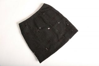 Chanel Vintage Black Wool High Waisted Fitted Sequin Mini Dress Skirt 34 - 36