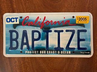 California License Plate 2005 - Baptize - Protect Our Coast - Whale Tail