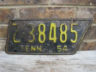 1954 Yellow On Black Tennessee State Shaped License Plate 2 Shelby County