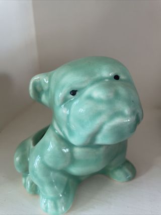 Vintage Mid Century Bulldog Morton Pottery Green Planter Retro Decor 4in