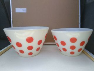 Rare Vintage Fire King Red Polka Dot Nesting Bowls Two Of 4,