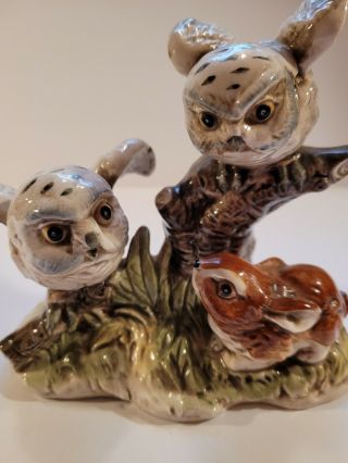 Figurine With Baby Snow Owls And A Baby Rabbit