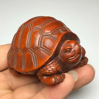 Collectible Handwork Boxwood Vintage Long Life Turtle Netsuke Statue