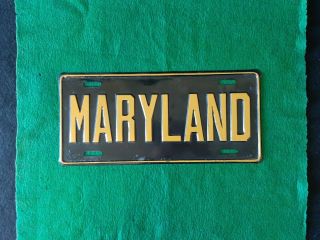 Vintage 1950s License Plate Tag Topper Maryland Sign Black & Yellow