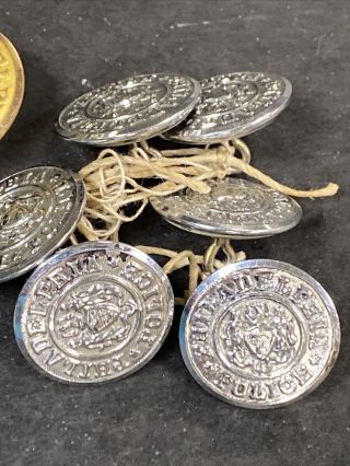 10 Vintage Brass Silver Philadelphia Police Buttons Waterbury Button Co CT Uni 3
