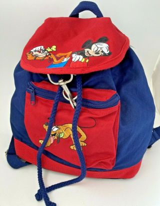 Vintage Disney Mickey Mouse/goofy/pluto Embroidered Drawstring Backpack