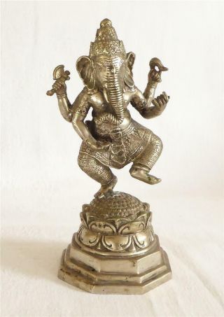 Good Sized Antique Early 20th Century Indian Silvered Bronze Figure Of Ganesha