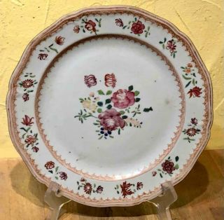 Antique Chinese Export Porcelain Hand - Painted Floral Plate,  C.  1800