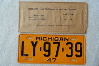 Michigan 1947 Nos Passenger License Plate – Look