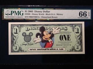 2003 Mickey Mouse Disney Dollar $1.  00 Pmg 66 Gem Uncirculated Dis 86