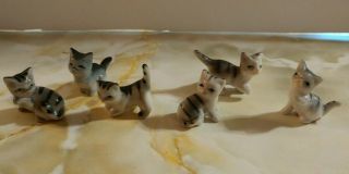 Vintage Miniature Bone China Figurines - Set Of Six Playing Kittens