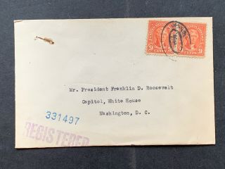 1938 Ny Registered Cover To President Franklin Roosevelt Fdr 9c Pair Wash Dc