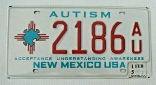 Mexico Autism Acceptance Awareness Graphic License Plate " 2186 Au " Nm