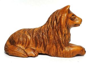 Y6191 - 2 " Hand Carved Boxwood Netsuke : Wolf Or Dog ?