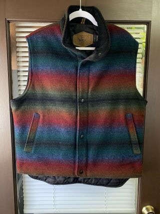 Vintage Woolrich Wool Serape Mexican Blanket Aztec Vest Jacket Made In Usa Vtg