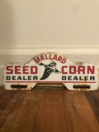 Vintage Mallard Seed Corn Dealer Metal License Plate Topper Sign Farm Ranch
