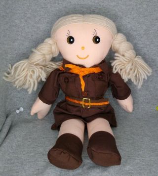 Girl Scout Brownie Doll Blonde Braids Uniform Orange Scarf Plush Stuffed 12 "