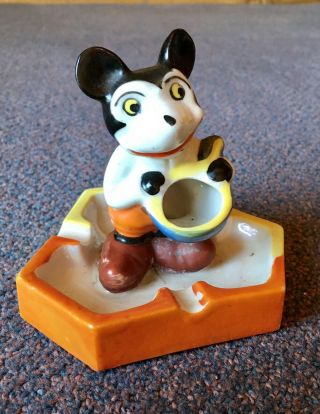 Near Colorful 1930s Walt Disney Mickey Mouse Figural Ceramic Ashtray