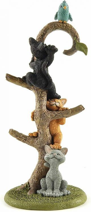 Whimsical Happy Cat Kittens Climbing Tree Ring Stand Holder Figurine Well Made