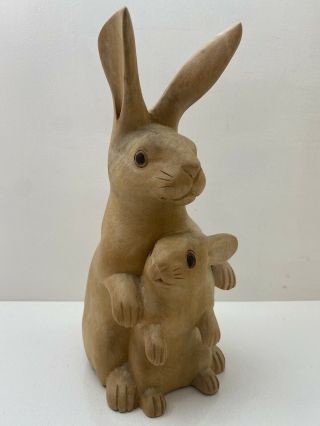 Vintage Hand Carved Wood Bunny & Rabbit Folk Art Figure