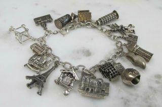 Vintage 800 Silver Charm Bracelet W/ 16 Charms 7 - 1/2 " 57.  4grams 2 - B168