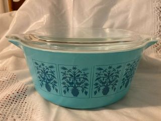 Rare Vintage Pyrex Saxony Tree Of Life 475 B 2.  5 Qt With Lid
