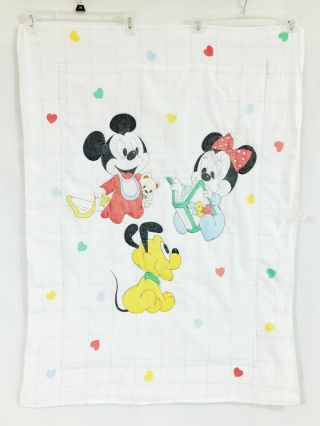 Vintage Dundee Disney Baby Comforter Blanket Mickey Mouse Minnie Hearts Pluto