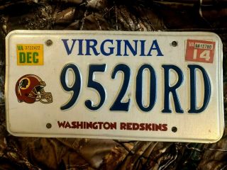 Authentic Washington Redskins Virginia License Plate 9520rd Httr