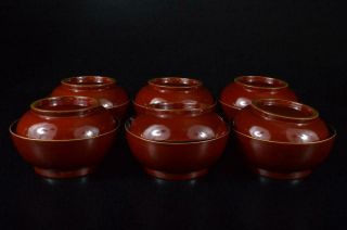 E3361: Japan Wooden Lacquer Ware Tea Bowl/dish Of Soup Bundle Tea Ceremony