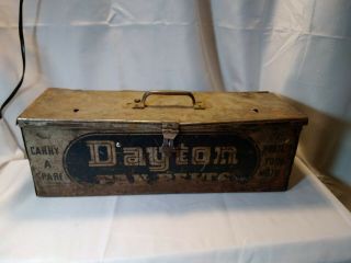 1930’s Dayton Fan Belts Metal Display Box Gas Station Garage Gas Auto Tools.